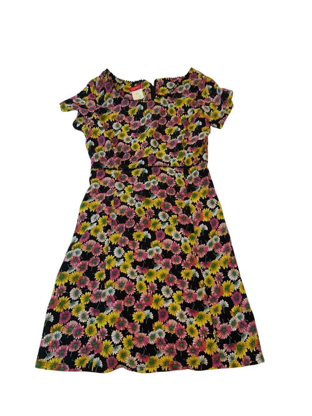 Esprit Black Floral Dress with Pink and Yellow Daisies